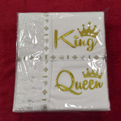 מתנה לחתונה - סט מצעים ברקמה מוזהבת - King+Queen